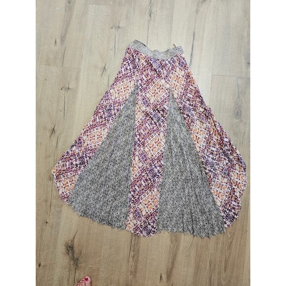 Free People Maxi Skirt High Low Gauze Raw Patchwork Cottagecore Bloom Tribal XS - Picture 4 of 9